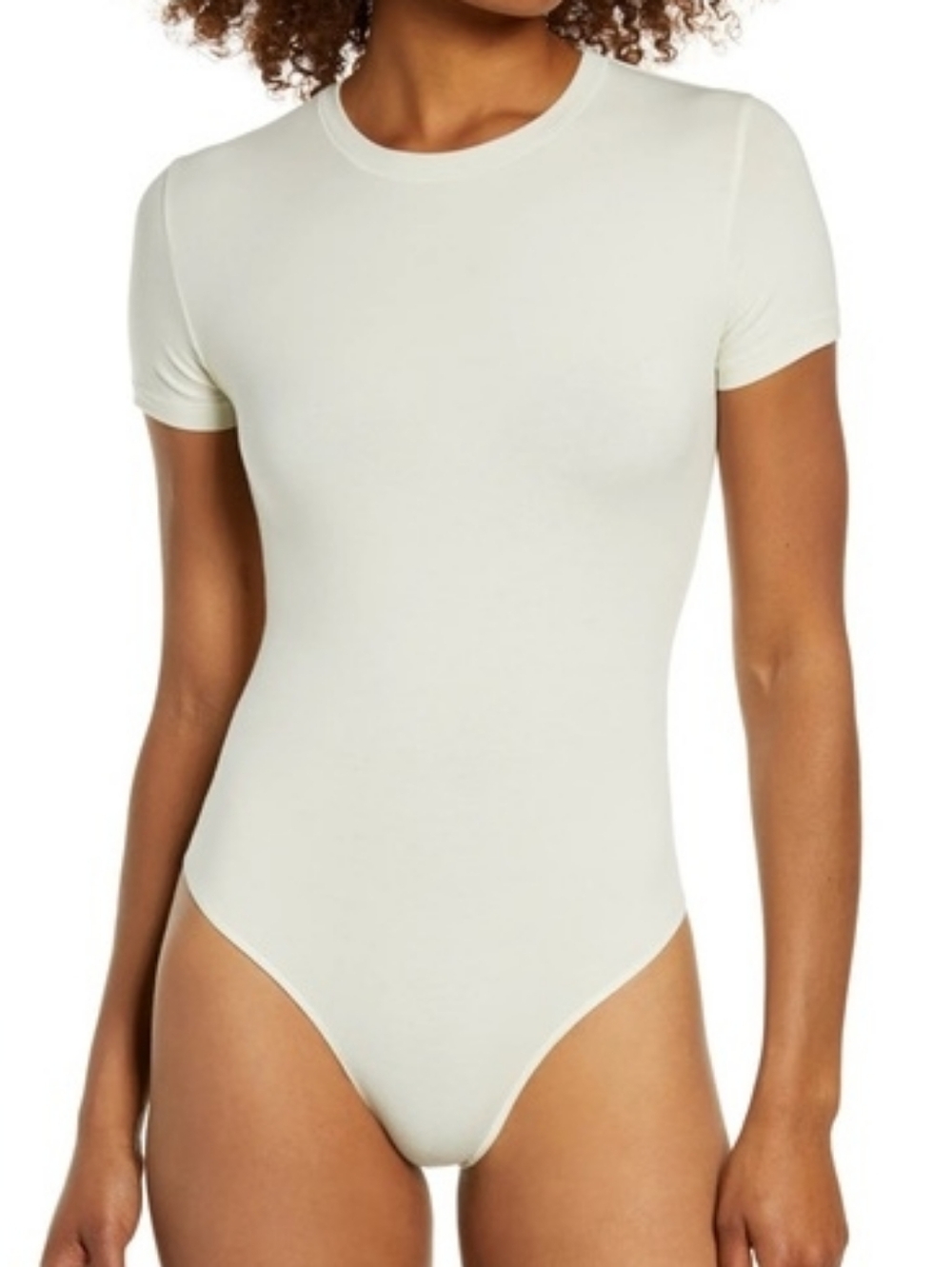 Skims Bone Short Sleeve Cotton Jersey Bodysuit
